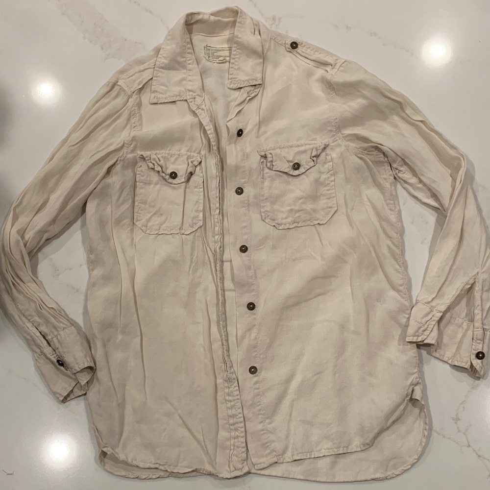 Current Elliott Light Beige Womens Button-Front Utility Shirt Jacket Size1